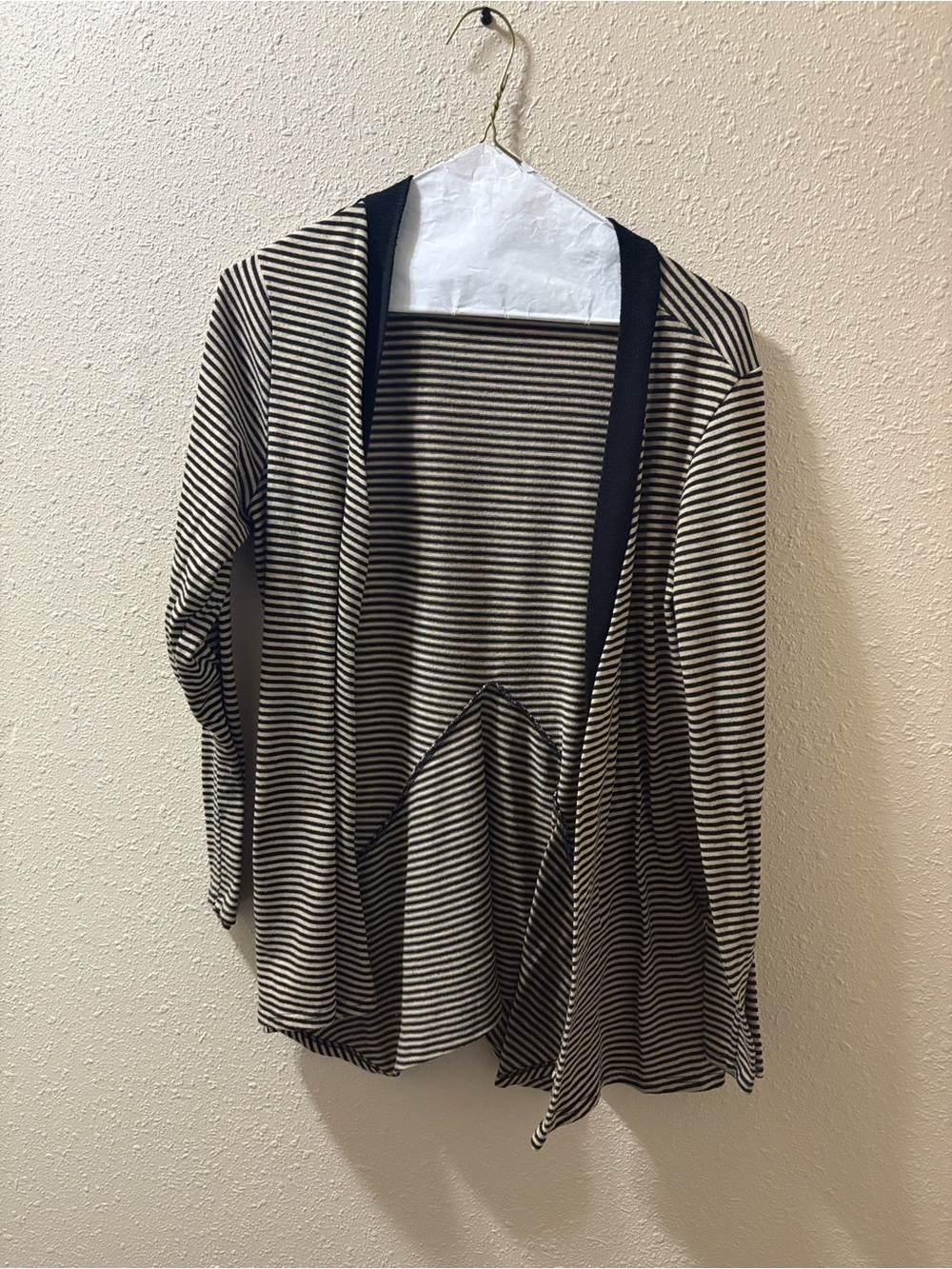 Striped Open-Front Cardigan - Black & Cream